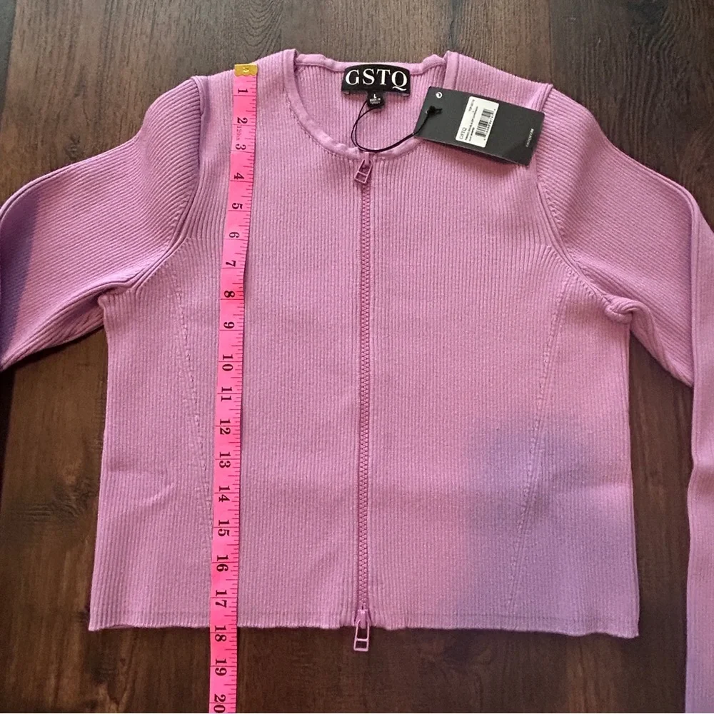 GSTQ Lilac Ribbed Knit Skirt Set Quiet Luxury NWT M/L